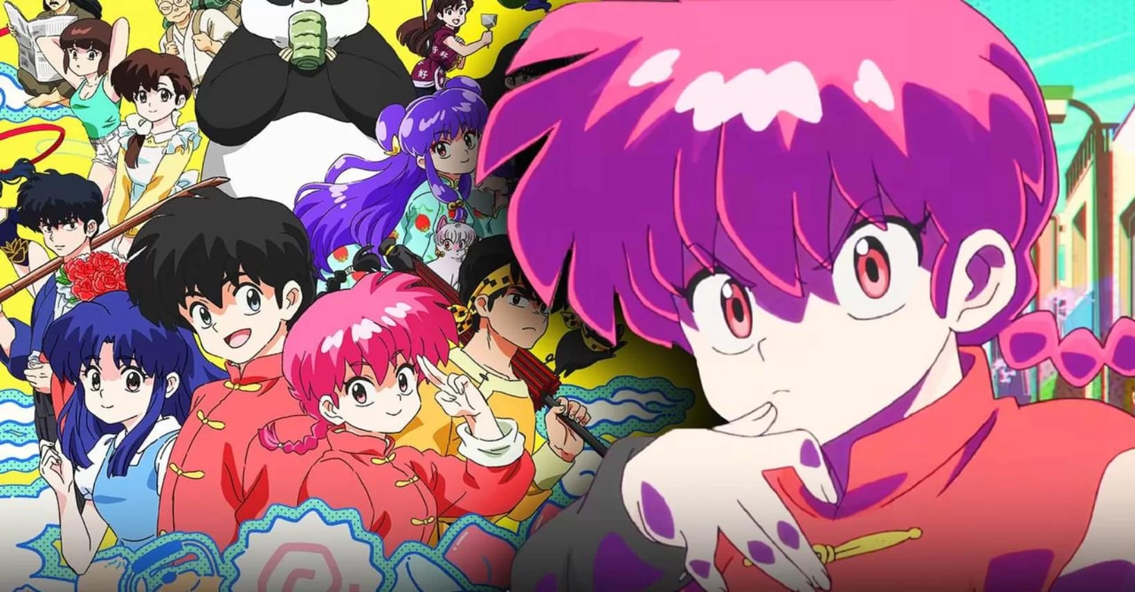 Imagen promocional del live-action de Ranma ½ para Netflix, mostrando a los protagonistas en una pose de artes marciales que evoca el estilo del manga original.